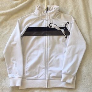 White boys puma athletic sport jacket logo zipper